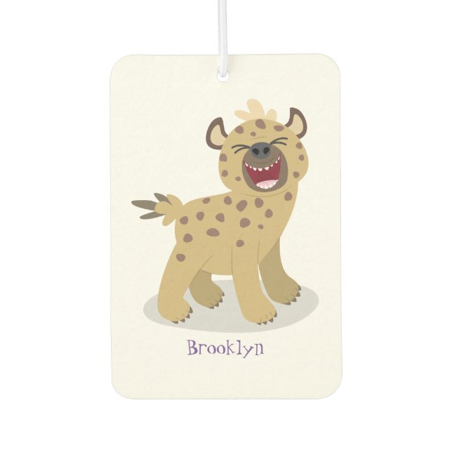 Cute funny hyena laughing cartoon illustration  car air freshener (Front)