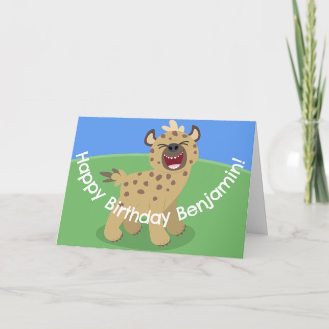 Cute funny hyena laughing cartoon illustration card (Front)
