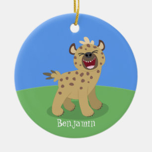 Cute funny hyena laughing cartoon illustration ceramic tree decoration