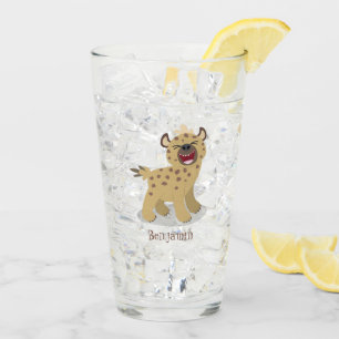 Cute funny hyena laughing cartoon illustration glass