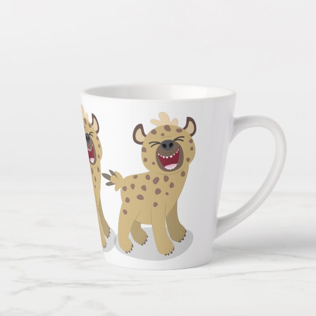 Cute funny hyena laughing cartoon illustration latte mug (Right)