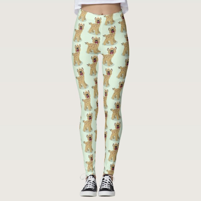 Cute funny hyena laughing cartoon illustration leggings (Front)