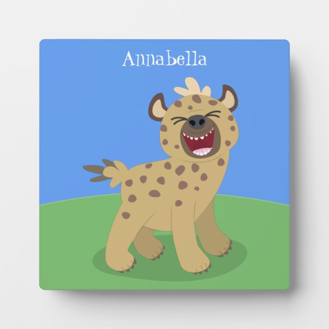 Cute funny hyena laughing cartoon illustration plaque (Front)