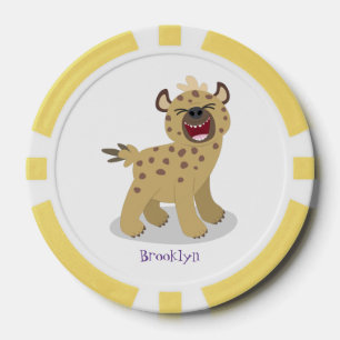 Cute funny hyena laughing cartoon illustration poker chips