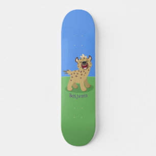 Cute funny hyena laughing cartoon illustration skateboard