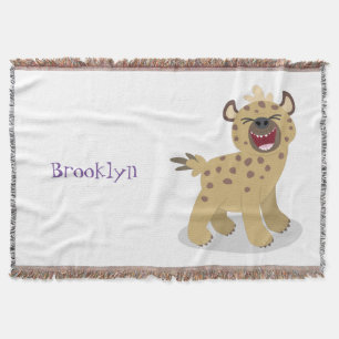 Cute funny hyena laughing cartoon illustration throw blanket