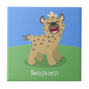 Cute funny hyena laughing cartoon illustration tile