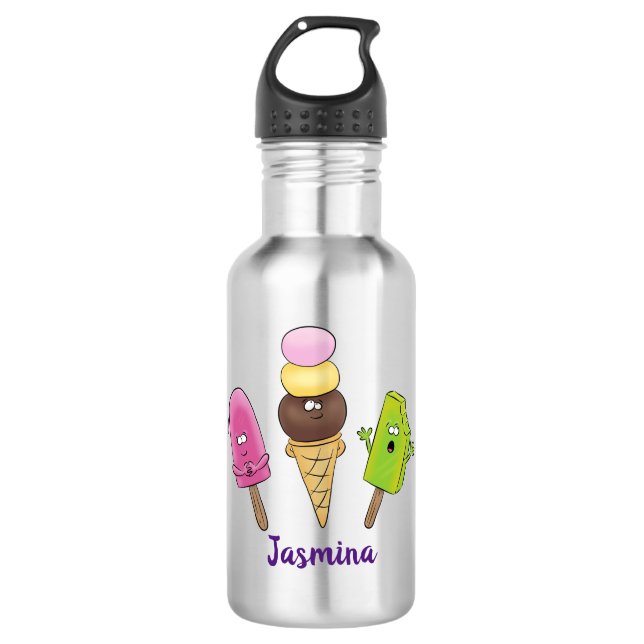 Cute funny ice cream popsicle cartoon trio 532 ml water bottle (Front)