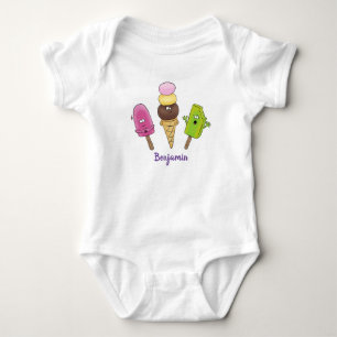 Cute funny ice cream popsicle cartoon trio baby bodysuit