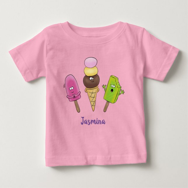 Cute funny ice cream popsicle cartoon trio baby T-Shirt (Front)