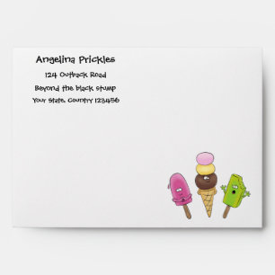 Cute funny ice cream popsicle cartoon trio envelope