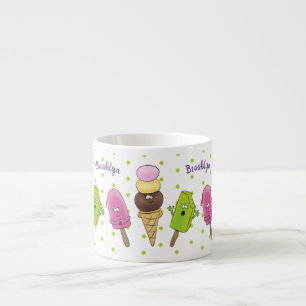 Cute funny ice cream popsicle cartoon trio espresso cup