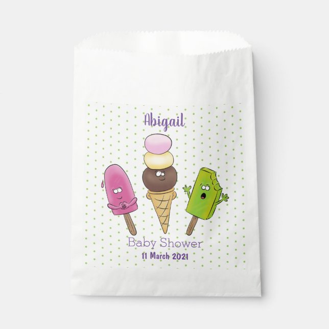 Cute funny ice cream popsicle cartoon trio favour bags (Front)