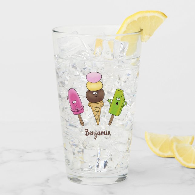 Cute funny ice cream popsicle cartoon trio glass (Back Ice)