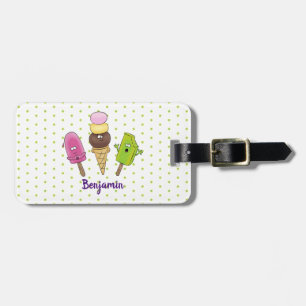 Cute funny ice cream popsicle cartoon trio luggage tag