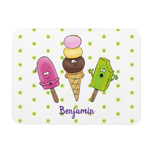 Cute funny ice cream popsicle cartoon trio magnet