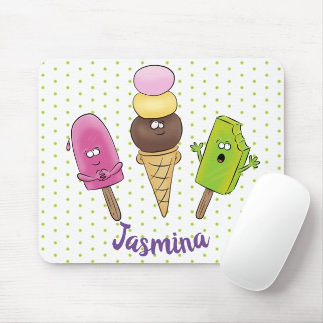 Cute funny ice cream popsicle cartoon trio mouse pad (With Mouse)