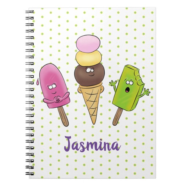 Cute funny ice cream popsicle cartoon trio notebook (Front)