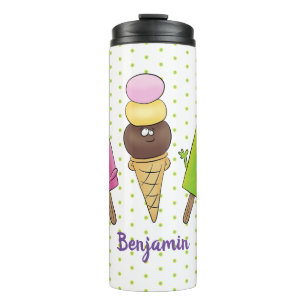 Cute funny ice cream popsicle cartoon trio thermal tumbler