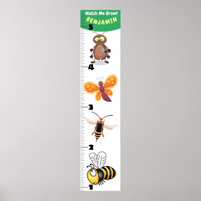 Cute funny insects cartoon growth chart (Front)
