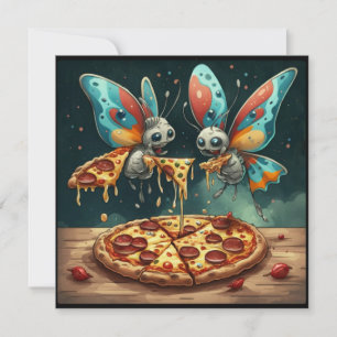 Cute funny insects eating a pizza funny gift ideas invitation