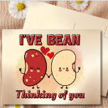 Cute Funny I've Bean Thinking of You Postcard<br><div class="desc">Sprout a smile with this adorable "Thinking of You" postcard! This heartwarming postcard features a charming illustration of two loveable cartoon beans holding hands. The playful message on the front reads "I'VE BEAN THINKING OF YOU" in a lighthearted font, sure to bring a smile to anyone's face. Perfect for all...</div>