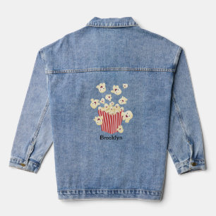 Cute funny jumping popcorn cartoon denim jacket