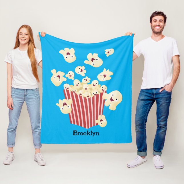 Cute funny jumping popcorn cartoon fleece blanket (In Situ)