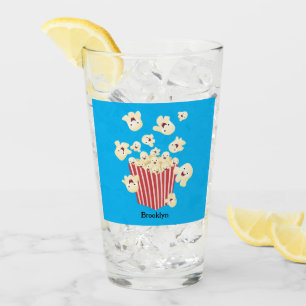 Cute funny jumping popcorn cartoon glass