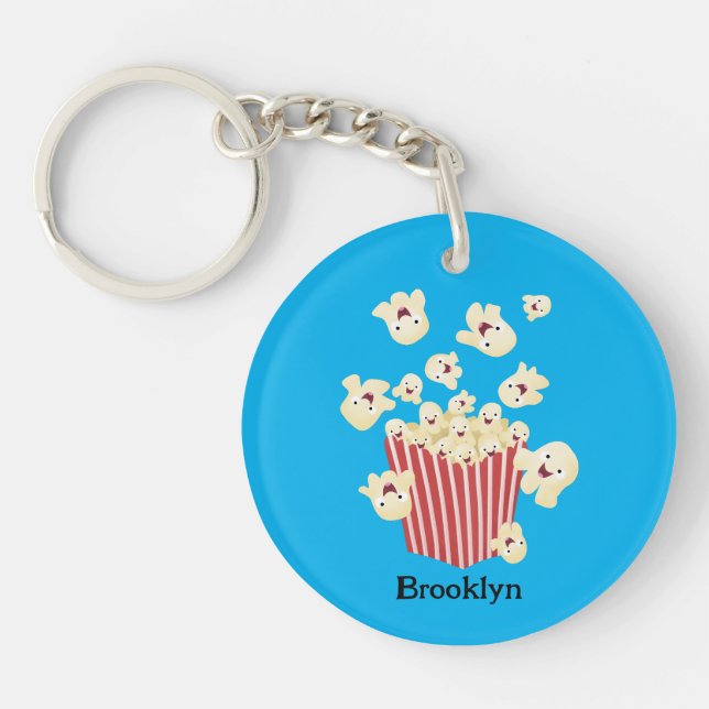 Cute funny jumping popcorn cartoon key ring (Front)