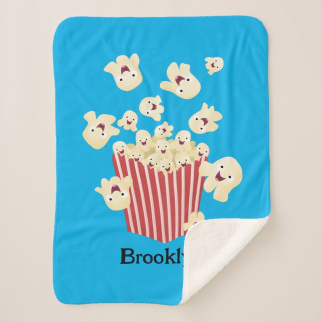 Cute funny jumping popcorn cartoon sherpa blanket (Front)