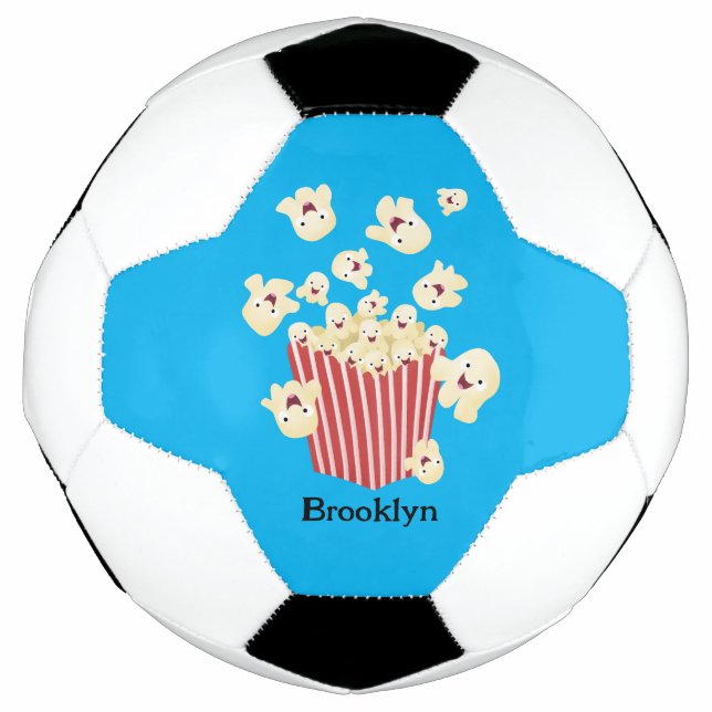 Cute funny jumping popcorn cartoon soccer ball (Front)
