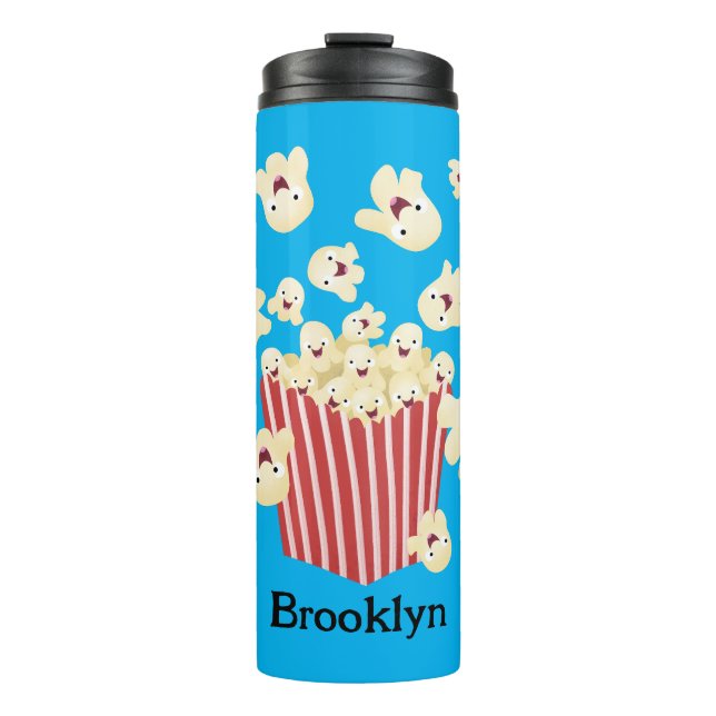 Cute funny jumping popcorn cartoon thermal tumbler (Front)