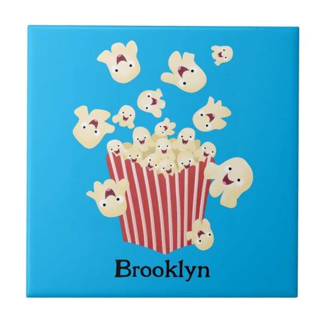 Cute funny jumping popcorn cartoon tile (Front)