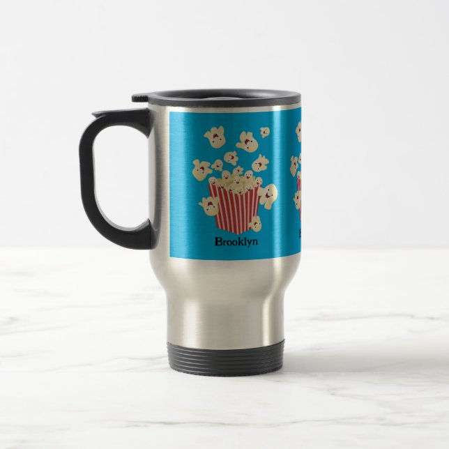 Cute funny jumping popcorn cartoon travel mug (Left)