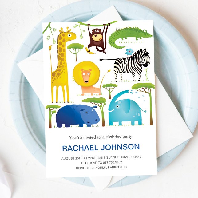 Cute Funny Jungle Animals Zoo Birthday Kids Invitation (Creator Uploaded)