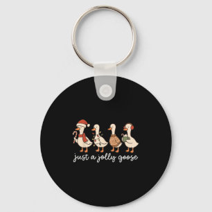 Cute Funny Just A Jolly Goose Silly Santa Hot Coco Key Ring