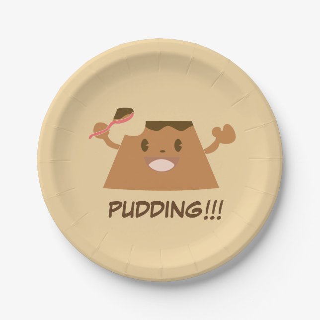 Cute Funny Kawaii Chocolate PUDDING !!!! Paper Plate (Front)