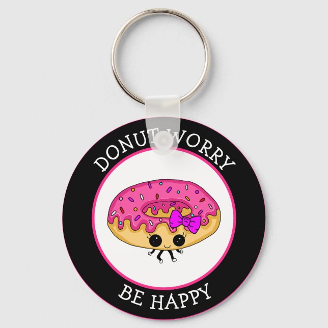 Cute Funny Kawaii Style Doughnut Puns  Key Ring (Front)
