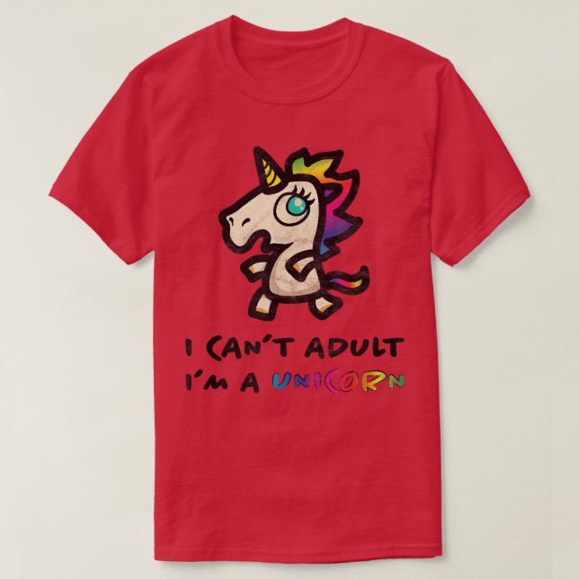 Cute, funny, kawaii UNICORN rainbow T I CANT ADULT T-Shirt (Design Front)