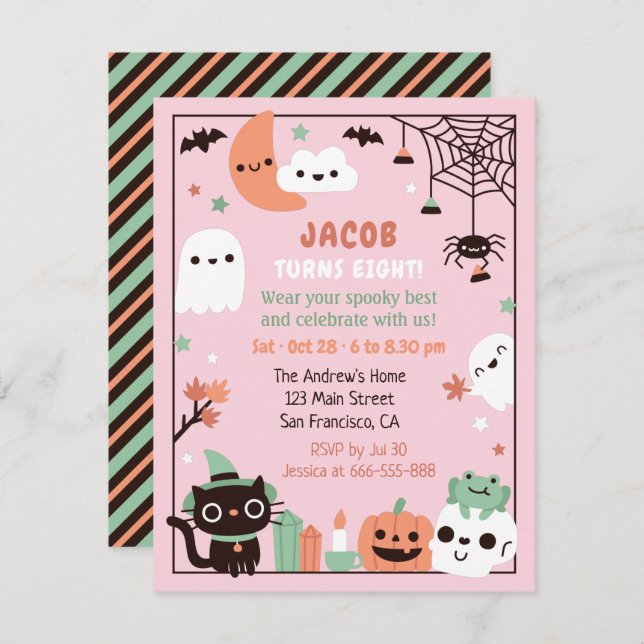 Cute Funny Kids Halloween Birthday Party Invitation (Front/Back)