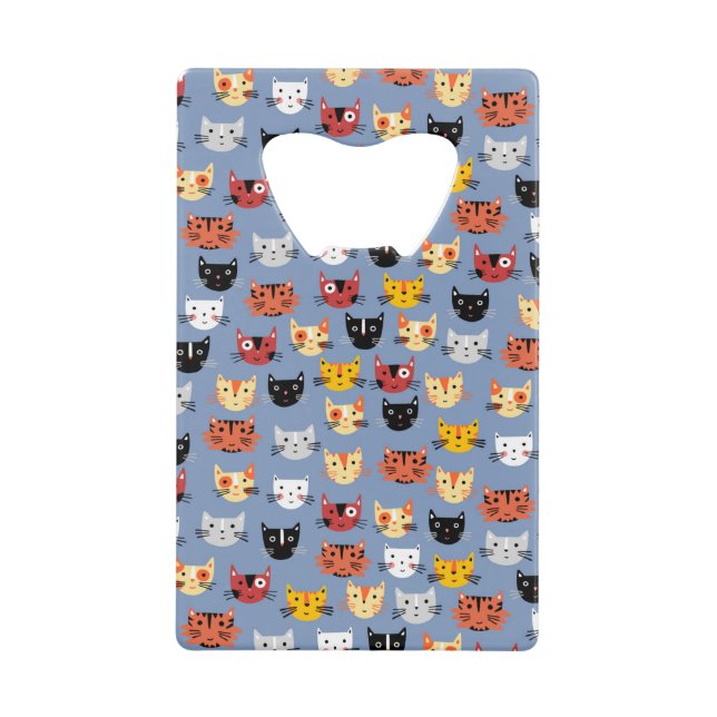 Cute Funny Kitty Cat Faces Pattern Blue (Front)