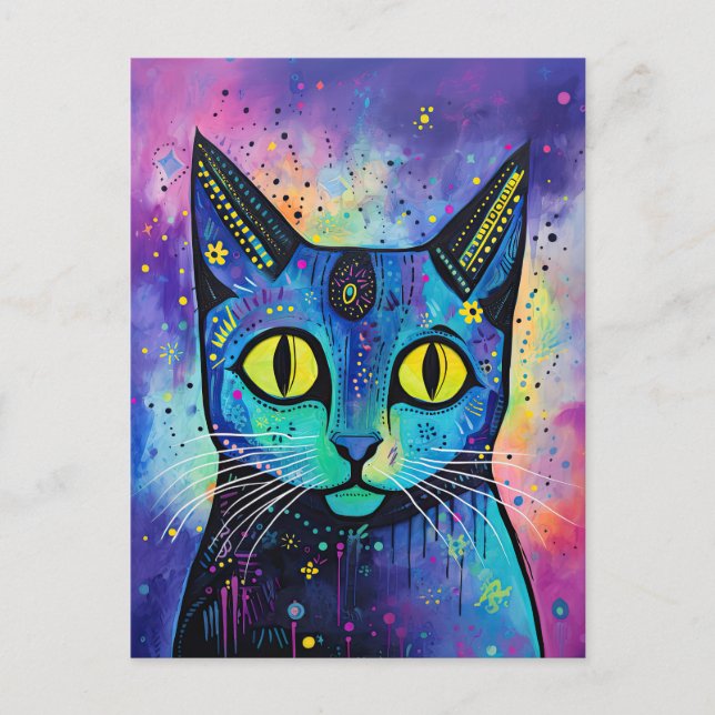Cute Funny Kitty Cat Mixed Media Animal Pet Postcard (Front)