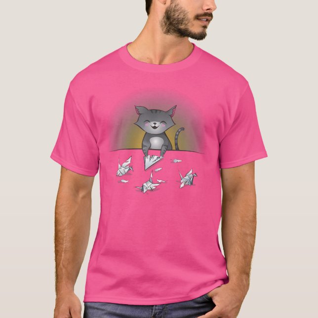 Cute Funny Kitty Cat Origami T-Shirt (Front)