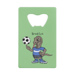 Cute funny Komodo dragon playing soccer cartoon