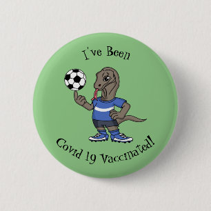Cute funny Komodo dragon playing soccer cartoon 6 Cm Round Badge