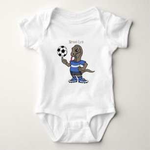 Cute funny Komodo dragon playing soccer cartoon Baby Bodysuit