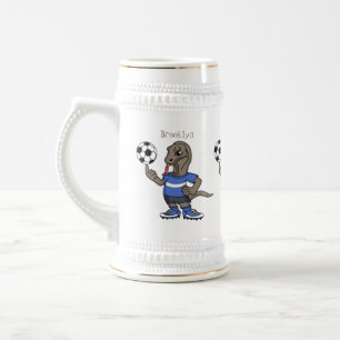 Cute funny Komodo dragon playing soccer cartoon Beer Stein