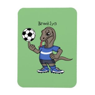 Cute funny Komodo dragon playing soccer cartoon Magnet