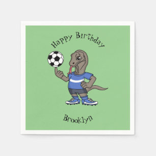 Cute funny Komodo dragon playing soccer cartoon Napkin